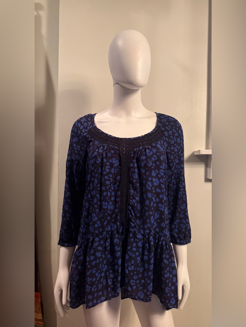 HD in Paris Navy with Cobalt Blue Printed Scoop Neck Tunic